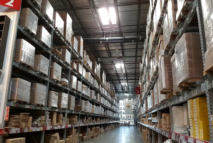 Yüksek raflı depo koridoru