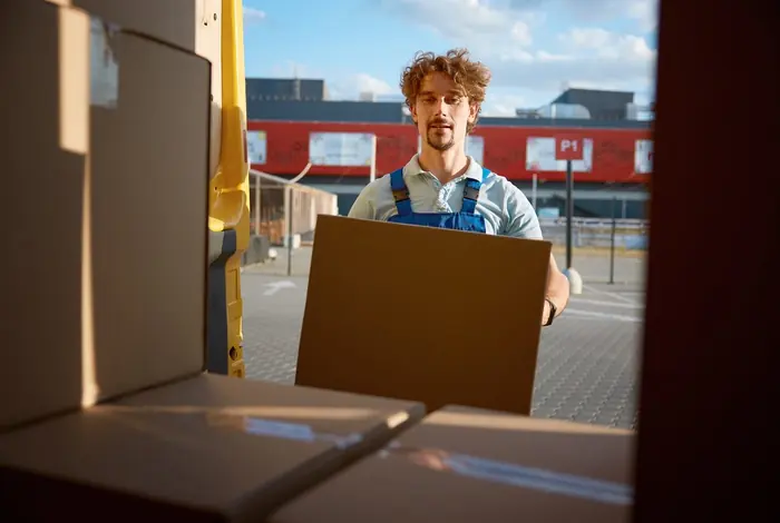 Packing and labelling work in a warehouse