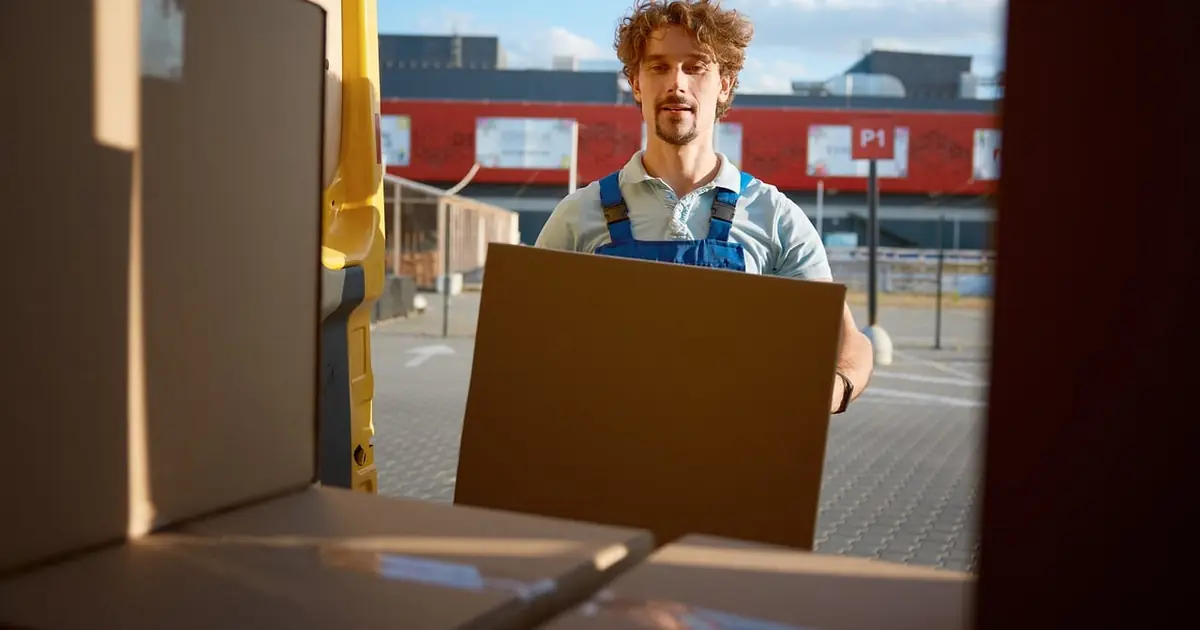 Packing and labelling work in a warehouse