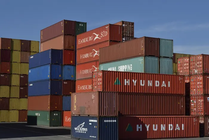 Containers awaiting customs inspection at the port