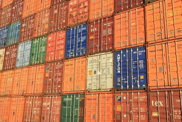 Containers stacked at a port
